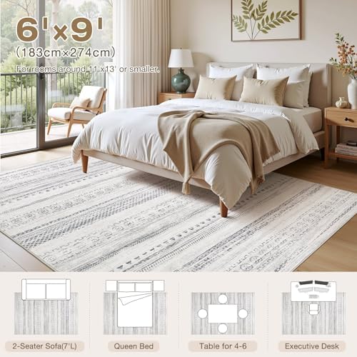 kakania Washable 6x9 Area Rug for Living Room: Boho Geometry Home Decor - Image 2
