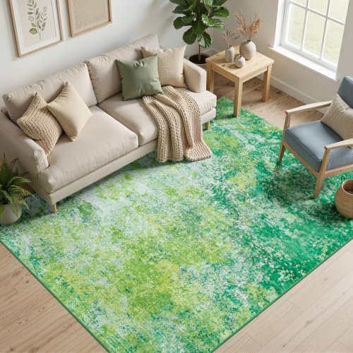 Rugflix 5x7 Green Area Rug for Living Room, Washable Colorful Abstract Rug by RugflixAreaRugs