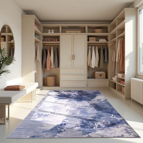 Area Rug 4x6 Dark Blue Rug Washable Boho Rugs Non Slip Low Pile Abstract Small Carpet for Entryway, Bedroom, Kitchen, Classroom, Kids Room, Office, Dorm, Dining Room - Image 5