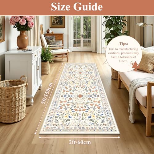 Yamaziot 2x5 Washable Hallway Runner Rug Non Slip Carpet, Colorful Beige - Image 2