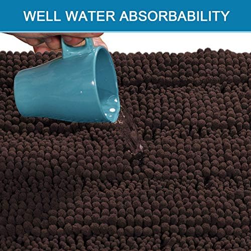 H.VERSAILTEX Bath Mats for Bathroom Non Slip Extra Thick Chenille Striped Bath Rug 24" x 36" Absorbent Non Skid Fluffy Soft Shaggy Rugs Washable Plush Mats for Indoor, Bath Room, Tub - Chocolate - Image 5