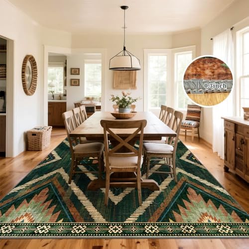 Boho Washable Area Rugs 8x10ft, Large Low Pile Living Room Area Rug Non Slip, Green Moroccan Bedroom Carpets, Non Shedding Soft Floor Carpet for Dining Room Nursery Home Office - Image 3