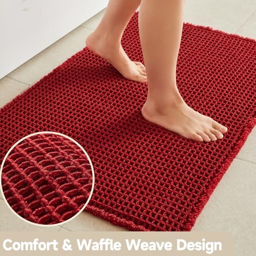 TYUU Waffle Bath Mat, Boho Bathroom Rugs Non Slip, 36x24 Burgundy - Image 3