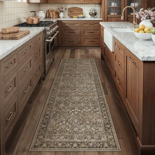 HUGEAR 2'6''x10' Brown Vintage Floral Washable Runner Rug for Hallway - Image 3