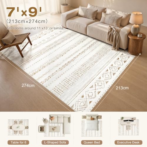 cotiled Boho 7x9 Area Rug for Living Room: Large Moroccan Washable Rug - Image 2