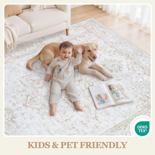 5x7 Washable Area Rugs for Bedroom Beige Non-Slip Rug - Image 4