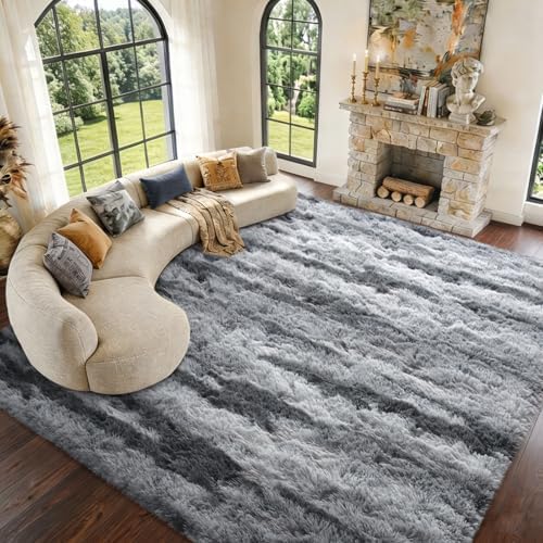 9x12 Extra Large Fluffy Area Rugs Non-Slip for Living Room Tie-Dyed Grey by Unknown