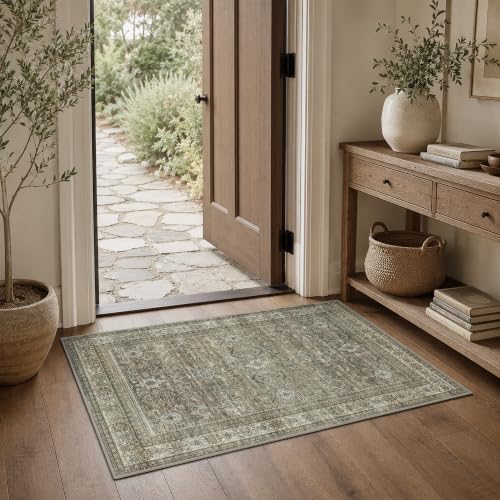 Schweek 2x3 Entryway Rugs Brown Grey Washable Vintage Area Rug Non Slip Mat by Schweek