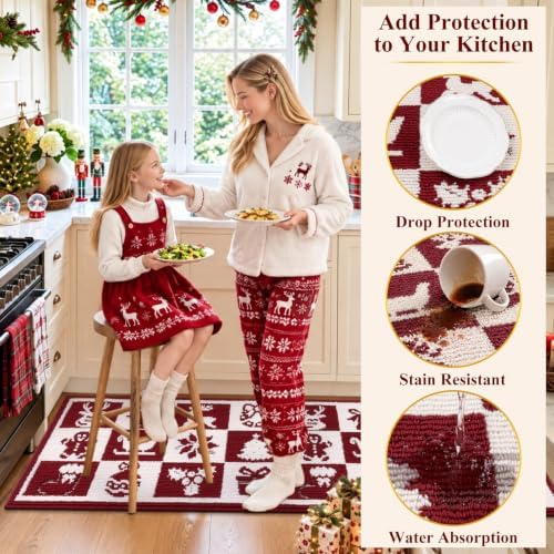 U'Artlines Christmas Red Kitchen Rugs and Mats Set of 3,20x32+20x48+20x59 - Image 5
