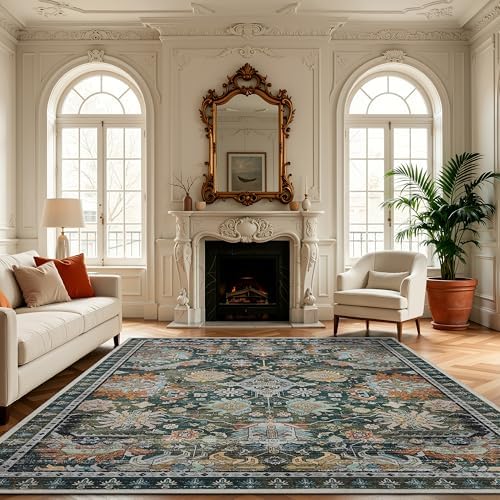 Ruaruarug Washable Area Rug 8×10 for Living Room, Ultra Soft, Dark Green by Ruaruarug