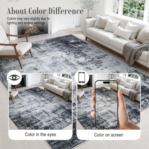 2.6x14 Washable Runner Rug:Modern Abstract Soft Carpet Dark Black - Image 6