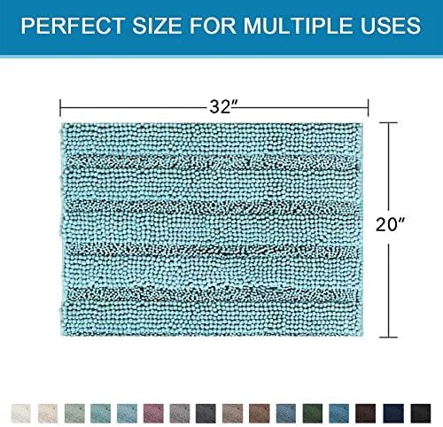 H.VERSAILTEX Bath Rugs for Bathroom Non Slip Bath Mats Extra Thick Chenille Striped Rug 20" x 32" Absorbent Non Skid Fluffy Soft Shaggy Washable Plush Mat for Indoor, Bath Room, Tub - Aqua Haze - Image 2