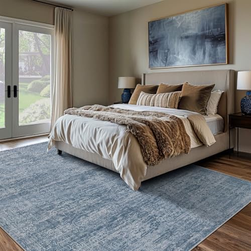DMOYEST Area Rug Living Room Rugs - 9x12 Abstract Large Soft Indoor Washable Rug Neutral Modern Low Pile Carpet for Bedroom Dining Room Farmhouse Home Office - Dark Blue - Image 3