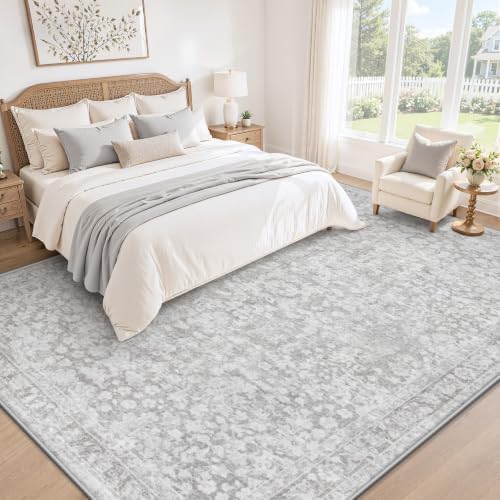 8x10 Area Rugs for Living Room: Boho Vintage Washable Rug Non-Slip Soft Stain Repellent Area Rugs Indoor Low-Pile Large Carpet for Bedroom Office Dining Room Playroom Farmhouse (Grey, 8'x10') - Image 2