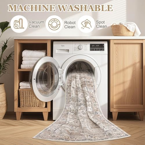 3x5 Washable Rug: Non Slip Soft Vintage Tea Brown Entry Rug - Image 5