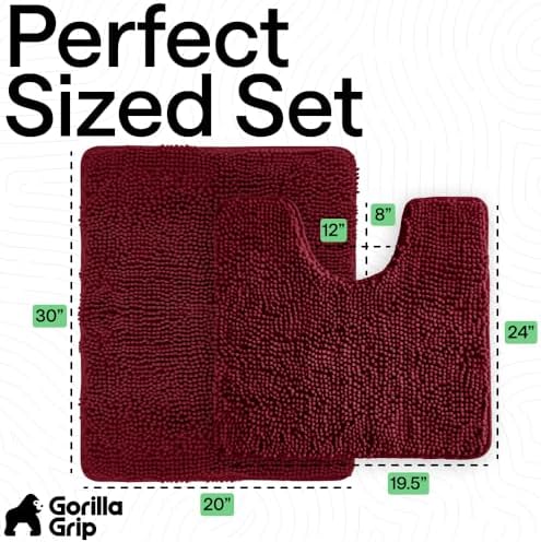 GORILLA GRIP Bathroom Area Rug Sets 2 Piece, Soft Chenille, 30x20 Burgundy - Image 2
