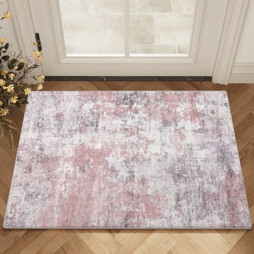 2x3 Pink Gray Washable Area Rug for Living Room, Vintage Print - Image 6