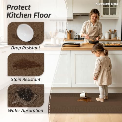 BEQHAUSE Kitchen Rugs Non Slip Washable 2PCS, 20"x30"+20"x48", Brown - Image 4