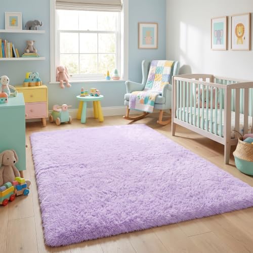 ONASAR Purple Rugs for Living Room Bedroom, 5x8 Fluffy Bedside Area Rug, Soft Plush Shaggy Indoor Floor Carpet for Nursery Kids Girls Boys Teen Dorm Home Office Decor Aesthetic - Image 6