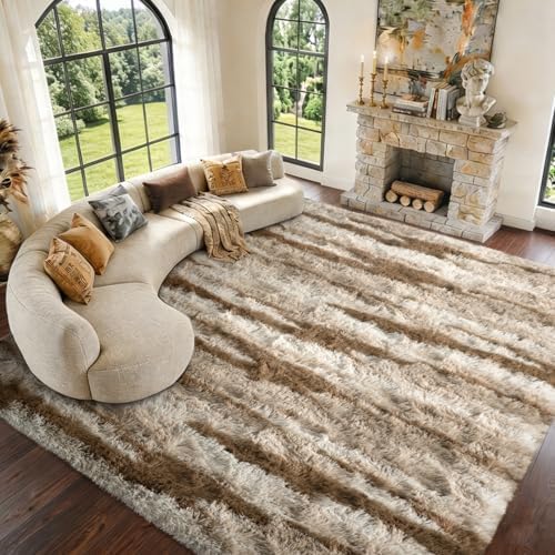 8x10 Extra Large Fluffy Area Rugs Non-Slip for Living Room Tie-Dyed Khaki by Unknown