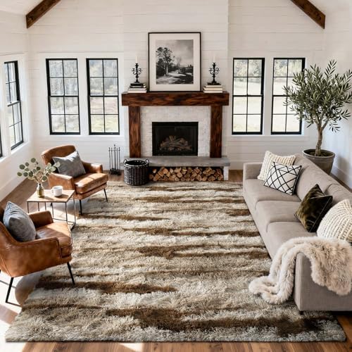 8x10 Ft Extra Large Shag Rugs for Living Room, Tie Dyed Ultra Soft Fluffy Furry Area Rugs for Bedroom Indoor Floor, Aesthetic Carpet for Kids Home Decor (Khaki) by Cuzwlovita