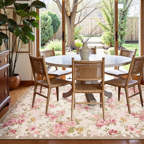 Lahome Vintage Floral 8x10 Area Rugs,Pink Large Living Room Rugs - Image 4