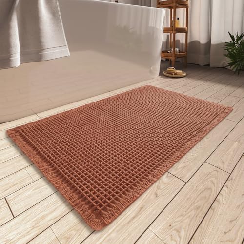 Upgraded Waffle Bath Mat Ultra Absorbent Non Slip Bathroom Mat, 20" x 32" by AMOAMI