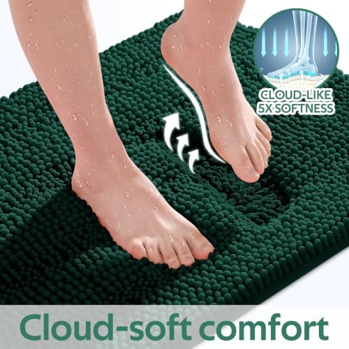 Christmas Striped Deep Green Bathroom Rug Mat Set 2 piece 32"x20"+24"x17" Ultra Soft, Non Slip Chenille Bath Rugs, Absorbent Plush Shaggy Bath Mats for Bathroom, Bedroom, Kitchen, Shower, Tub - Image 4