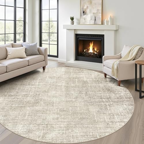 LOONGRUG Round Rug 7x7 Washable Neutral Modern Rug for Living Room Brown by LOONGRUG