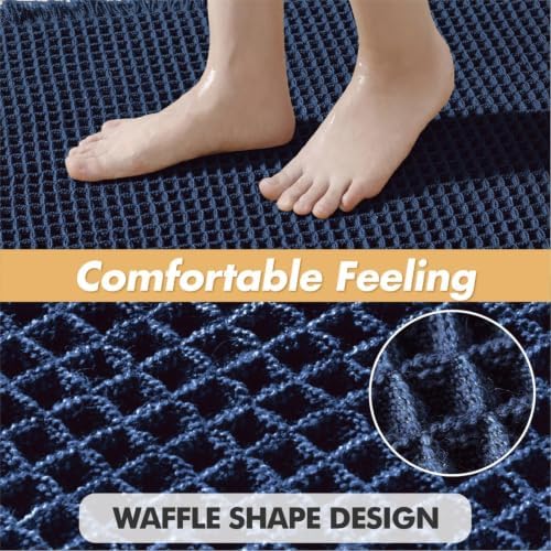 MIULEE Set of 2 Waffle Bathroom Rugs Navy Blue Bath Mat 17"x24"+18"x30" - Image 5