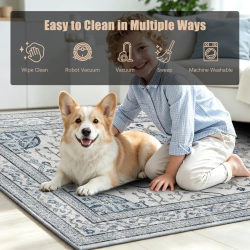 YARNSCAPE 8' x 10' Machine Washable Area Rug, Non-Slip Low-Pile Carpet - Image 7