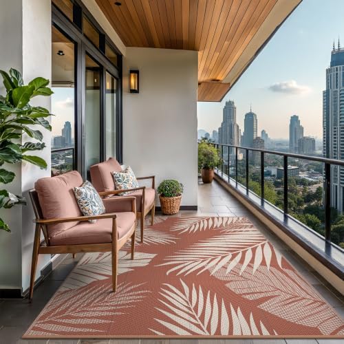 GENIMO Outdoor Rug, Waterproof Plastic Rugs for Patio, 8'x10' Brick Red - Image 5