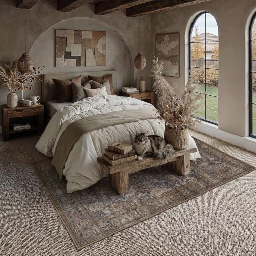 HUGEAR Area Rugs 6x9 Blue Brown Vintage Rug for Living Room - Image 2
