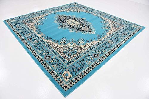 Unique Loom Reza Collection Traditional Persian Style Area Rug, 8' 0" x 8' 0", Turquoise/Ivory - Image 4