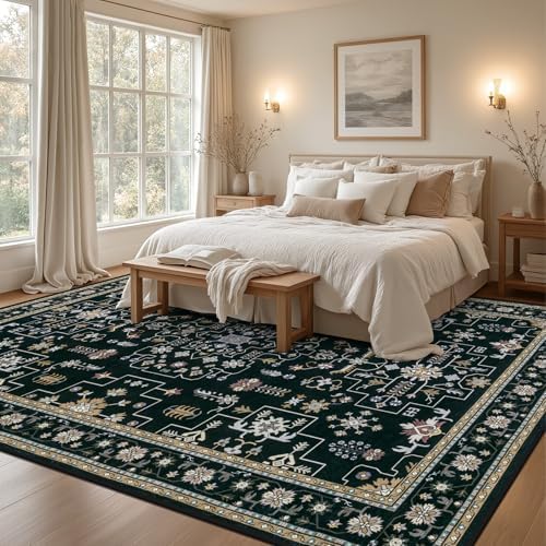 10x14 Area Rugs Living Room: Washable Vintage Rug for Bedroom Black - Image 3