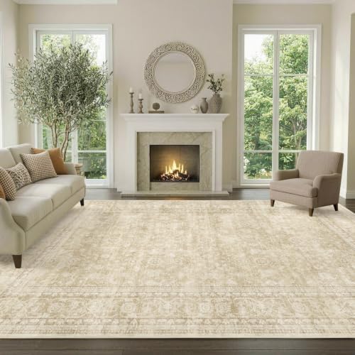 6x9 Ft Large Area Rugs for Living Room, Soft Non-Slip Machine Washable Rug, Vintage Stain Resistant Carpets for Bedroom Nursery Dining Room Home Decor (Beige) - Image 2