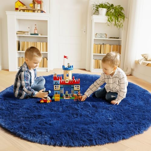 ONASAR Navy Blue Round Rugs 6ft for Living Room Bedroom, Fluffy Circle Area Rug for Kids Girls Boys Teen, Soft Plush Shaggy Carpet for Nursery Dorm Classroom Playroom Home Decor Aesthetic - Image 3
