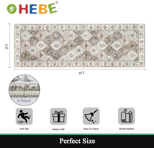 HEBE Hallway Runner Rug 2'x6', Washable Non Slip Kitchen Rug Runner - Image 2