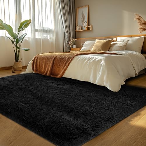Topmaxcs Black Fluffy Area Rugs 4x6: Fluffy Fuzzy Rug for Bedroom by TOPMAXCS