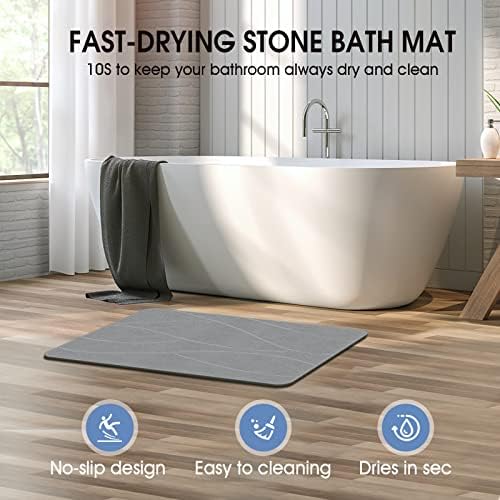 VEELOIM Stone Bath Mat, Diatomaceous Earth Shower Mat for Bathroom Grey - Image 3