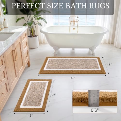Pauwer Bathroom Rugs Sets 2 Piece, Non Slip Bath Mats for Bathroom, Mustard - Image 2