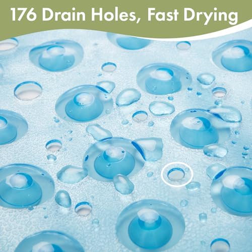 AmazerBath Shower Mat Non Slip 40 x 16 Inches, Bathtub Mat Shower Stall Mats with Suction Cups and Drain Holes, Non Slip Bath Mat for Tub for Elderly & Kids, Clear Blue - Image 3