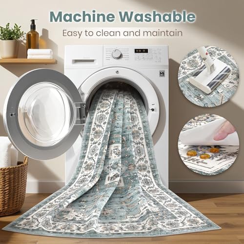 cotiled 8x10 Area Rug for Living Room, Washable, Traditional, Denim Blue - Image 2