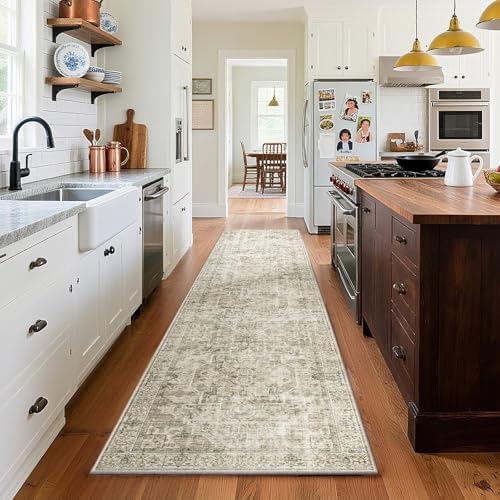 Machine Washable Kitchen Runner Rugs: 2'x10' Hallway Rug Non Slip Low Pile Stain Resistant Soft Carpet Runners for Hallways Indoor Entryway Kitchen Laundry Room Bedroom Farmhouse by palohom