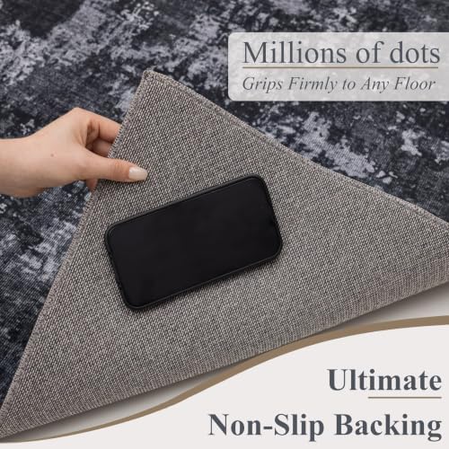Sasttie 2x6 Runner Rug, Modern Abstract Hallway Carpet, Black & Grey - Image 3