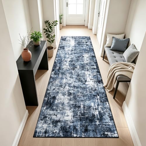 Rugflix 2'6"x8' Runner Rug for Hallway, Washable Navy Blue Long Runners by RugflixAreaRugs