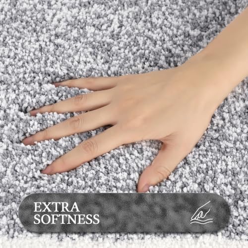 Pauwer Bathroom Rugs 3 Piece Set, Non Slip Washable Bath Mat, Light Grey - Image 3