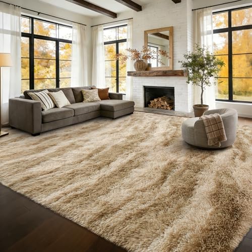 9x12 Extra Large Fluffy Area Rugs Non-Slip for Living Room Tie-Dyed Khaki - Image 3