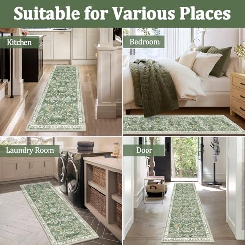 Yamaziot 5x7 Washable Area Rug for Living Room Floral Carpet Sage Green - Image 6