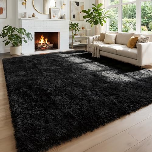 Amdrebio Black Shag Kids Area Rug 5x8 for Boys Bedroom Living Room Playroom by Amdrebio